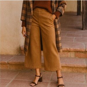 NWT T Tahari Wide Leg Faux Suede Crop Tobacco Brown Pants Sz Large US 12/14